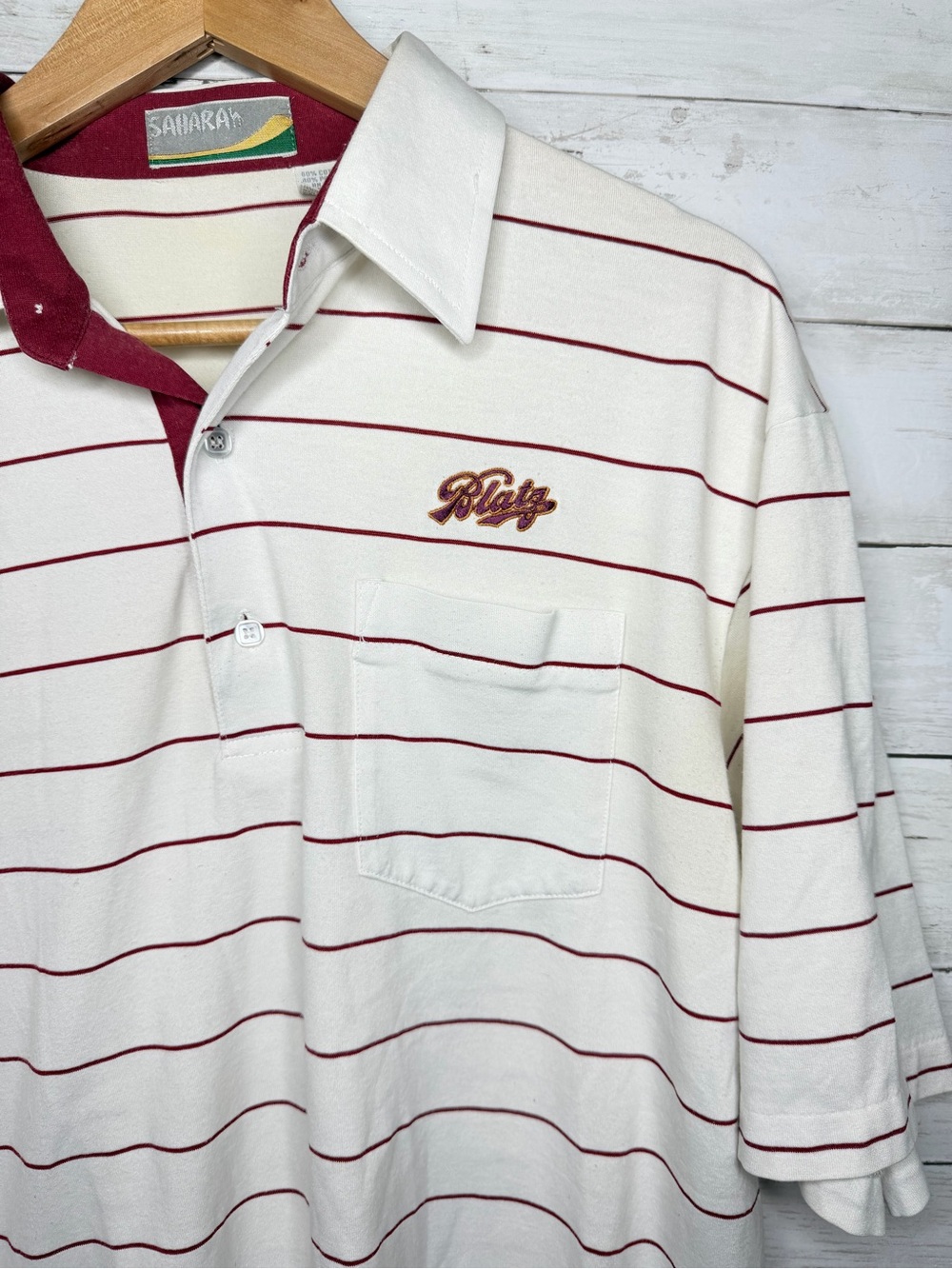 Vintage Sahara Blatz Beer Striped Polo Shirt XL 80s 90s Brewery Promo USA